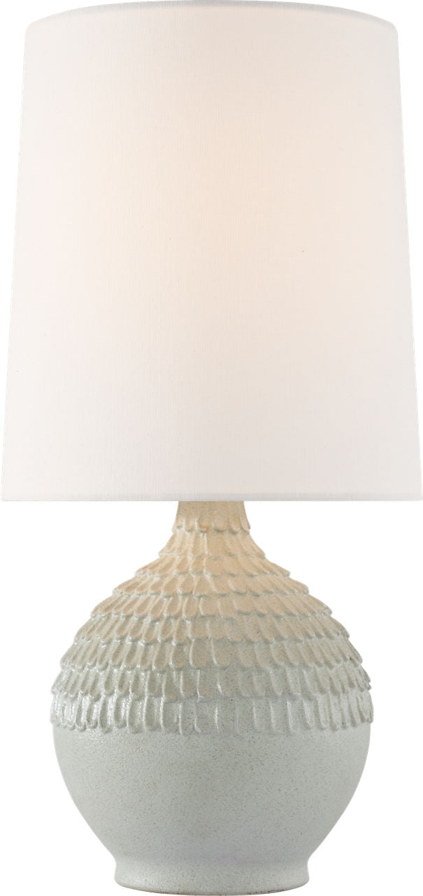 Morava 17" Hand Carved Table Lamp | Volcanic White | Linen Shade
