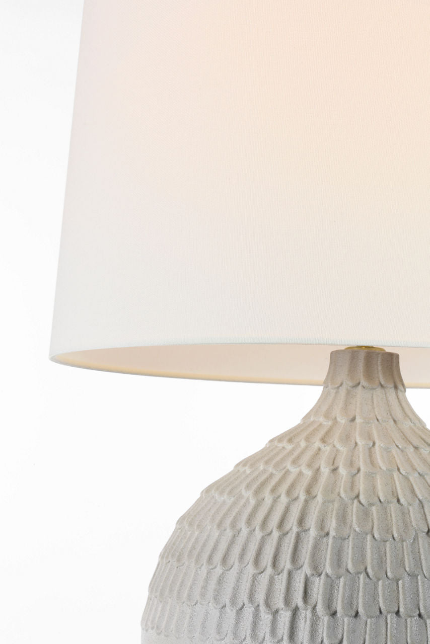 Morava 28" Hand Carved Table Lamp | Volcanic White | Linen Shade
