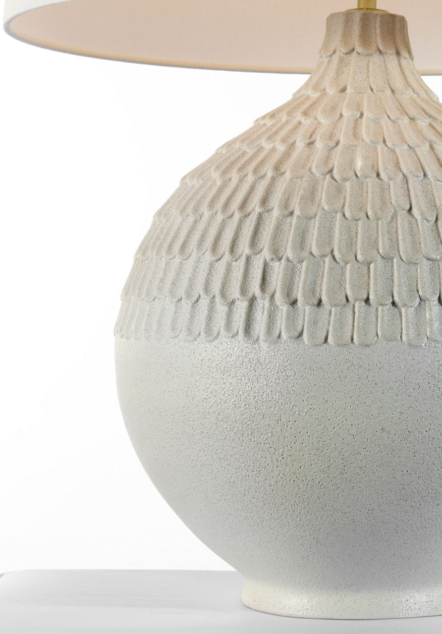 Morava 28" Hand Carved Table Lamp | Volcanic White | Linen Shade