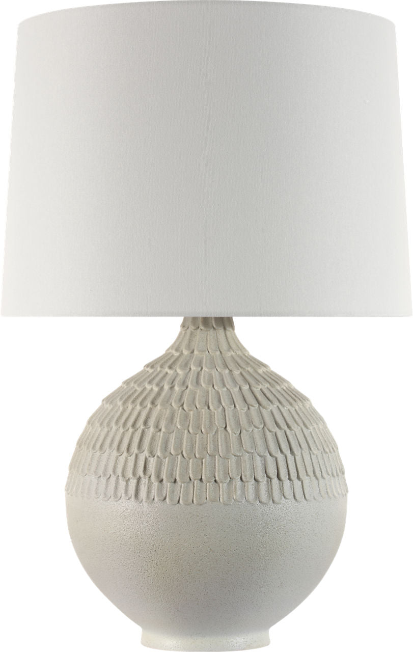 Morava 28" Hand Carved Table Lamp | Volcanic White | Linen Shade