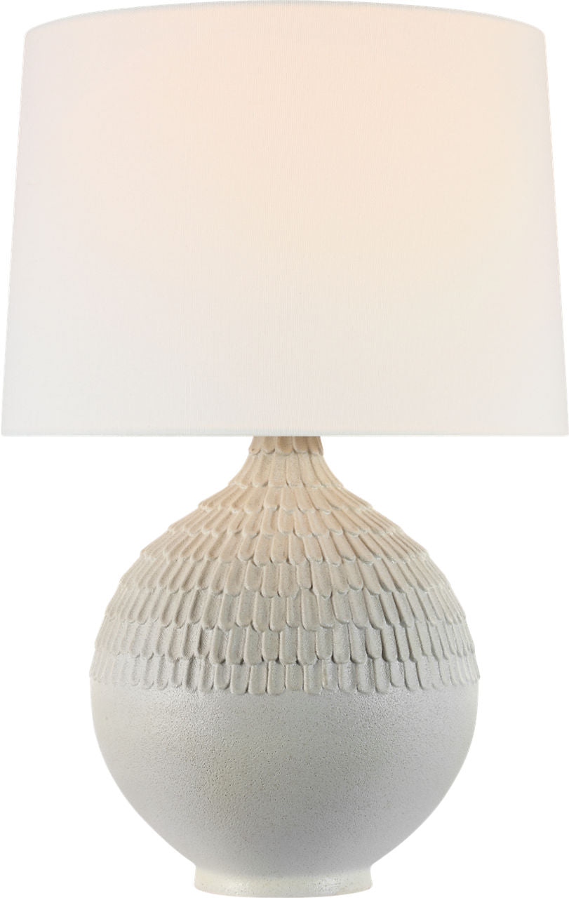 Morava 28" Hand Carved Table Lamp | Volcanic White | Linen Shade