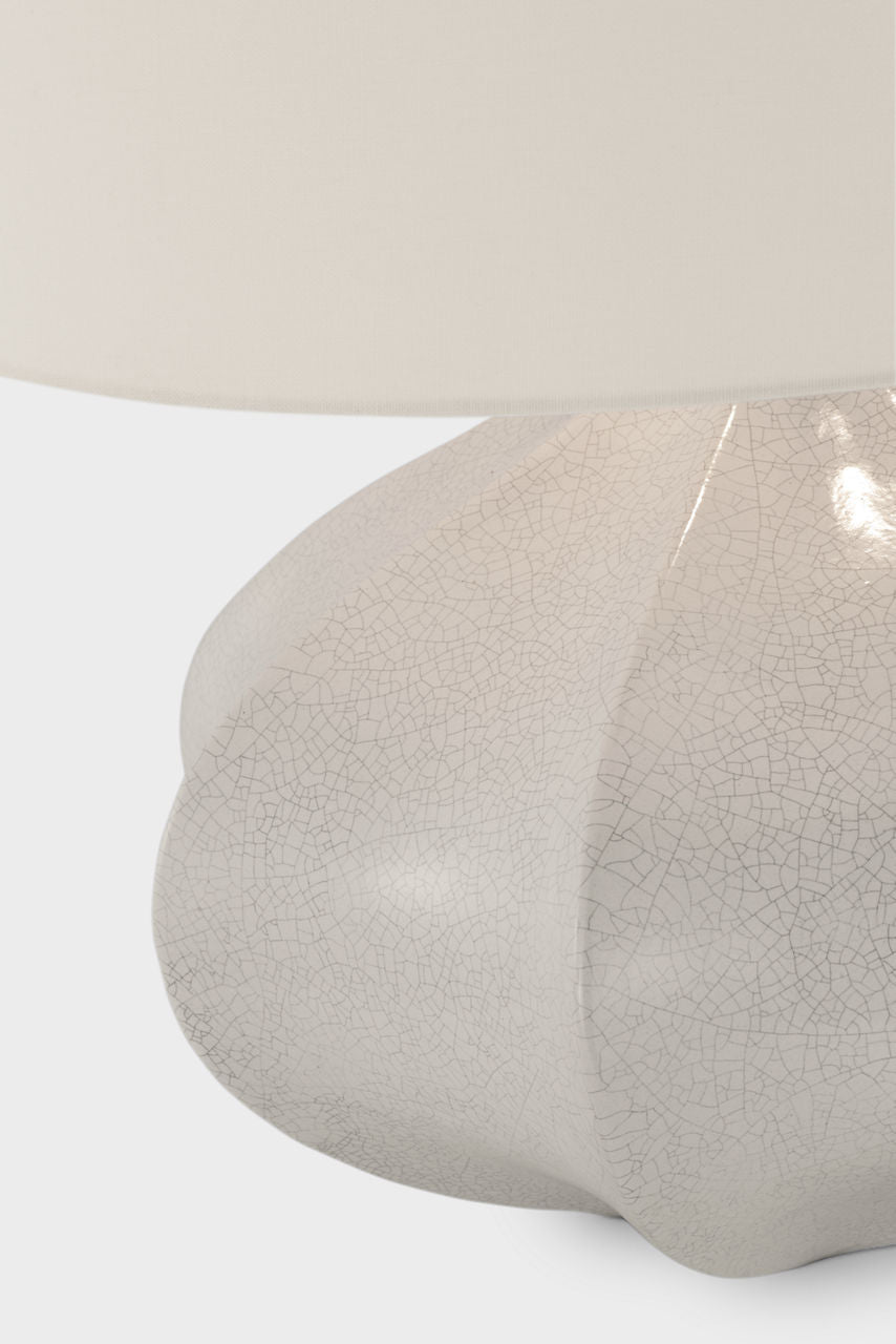 Rana Medium Wide Table Lamp | Bone Craquelure | Linen Shade