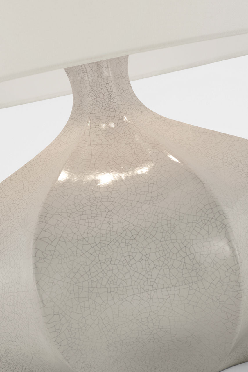 Rana Medium Wide Table Lamp | Bone Craquelure | Linen Shade