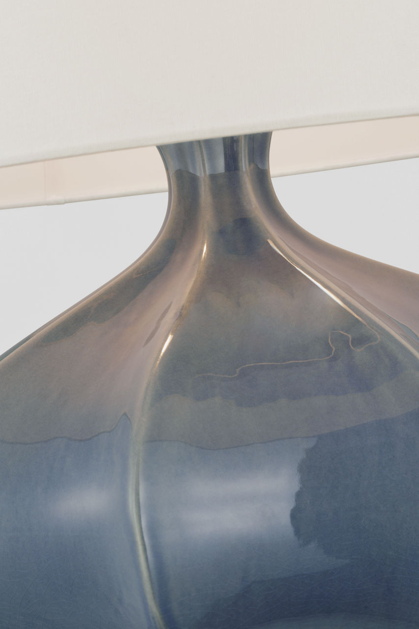 Rana Medium Wide Table Lamp | Polar Blue Crackle | Linen Shade