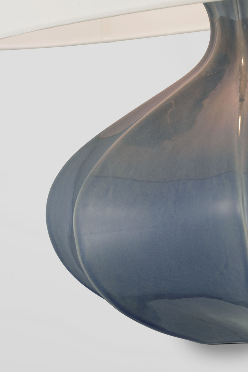 Rana Medium Wide Table Lamp | Polar Blue Crackle | Linen Shade