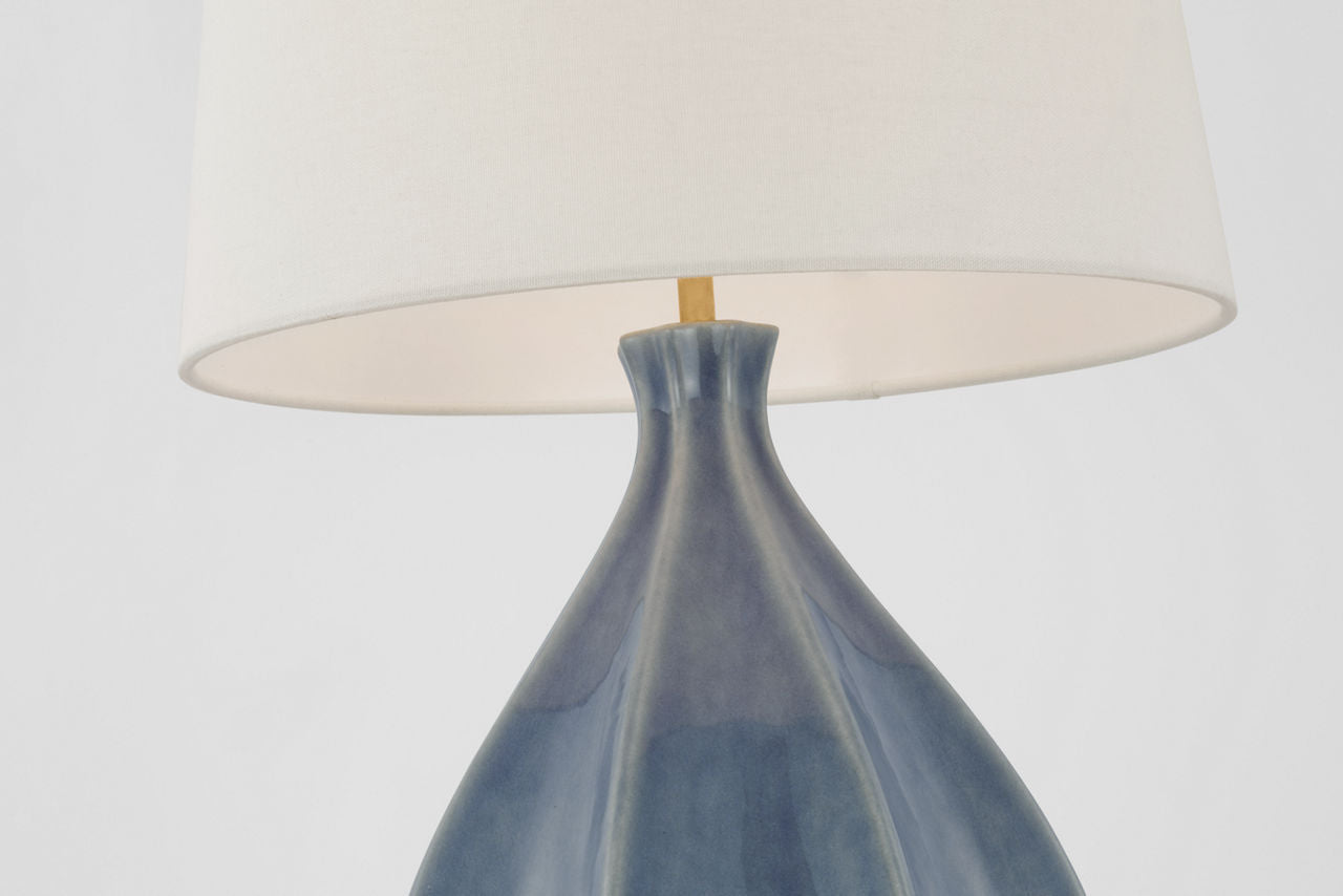 Rana Large Table Lamp | Polar Blue Crackle | Linen Shade