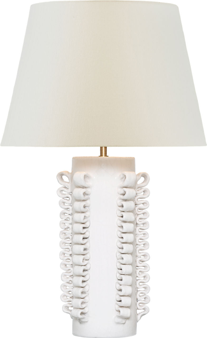Amandine 25" Table Lamp | Glossy White Crackle | Linen Shade