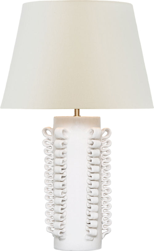 Amandine 25" Table Lamp | Glossy White Crackle | Linen Shade