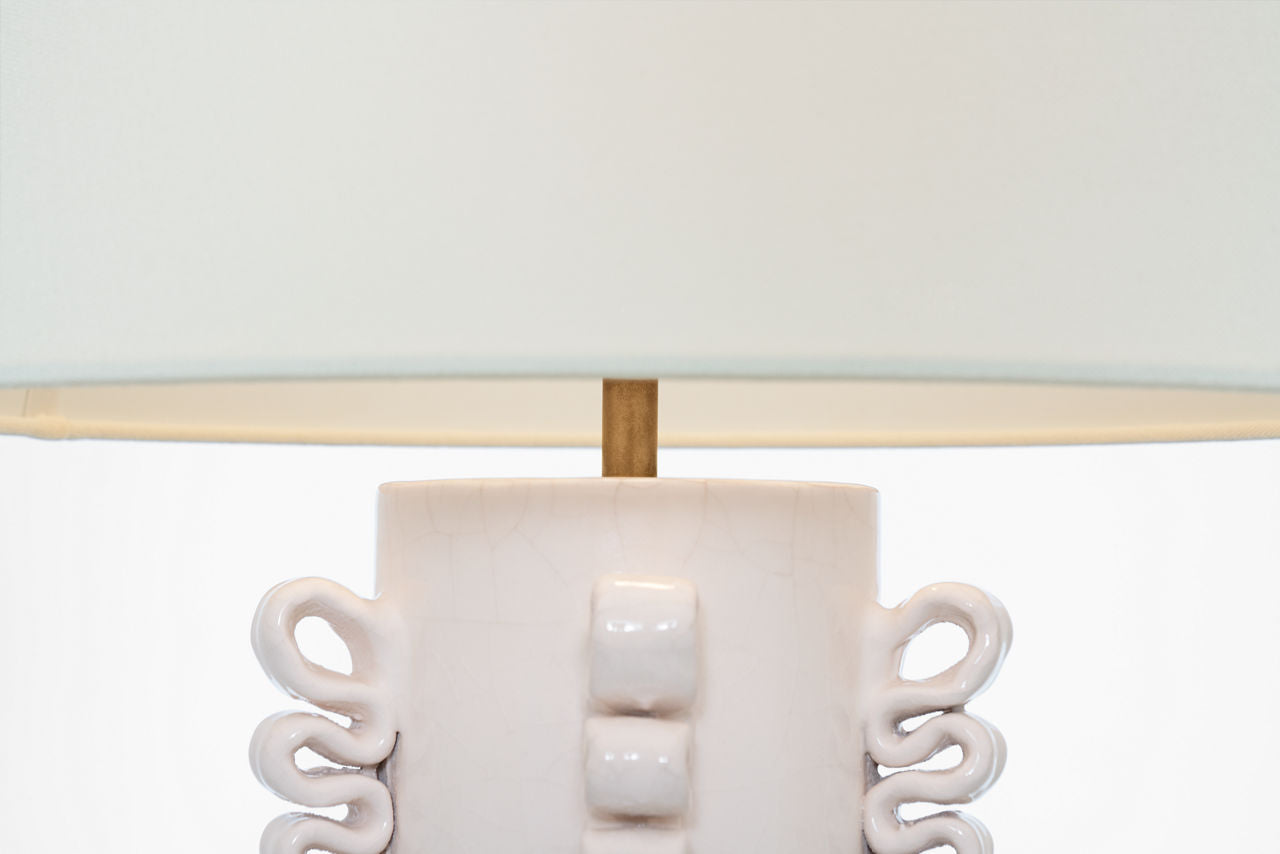 Amandine 25" Table Lamp | Glossy White Crackle | Linen Shade