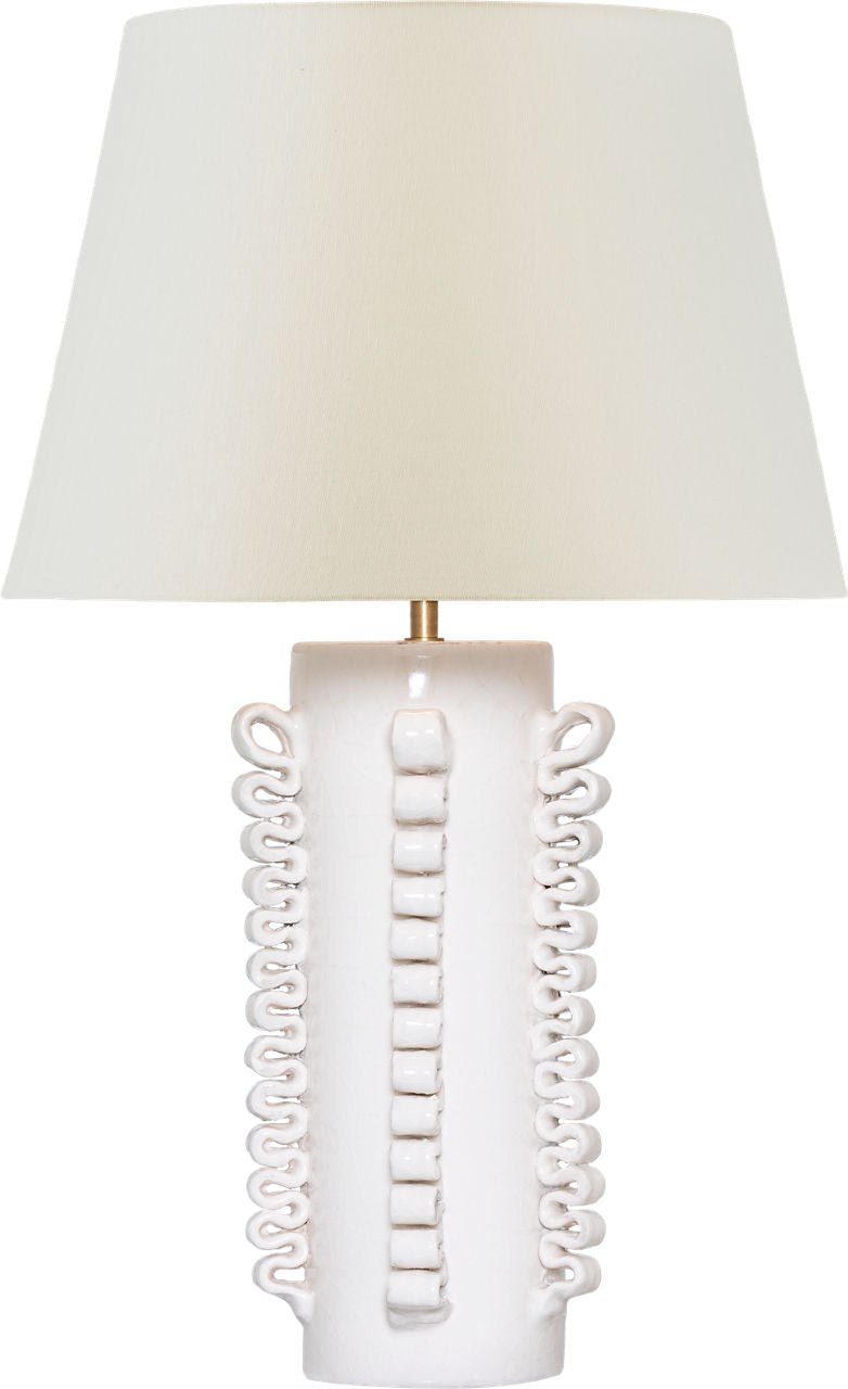Amandine 25" Table Lamp | Glossy White Crackle | Linen Shade