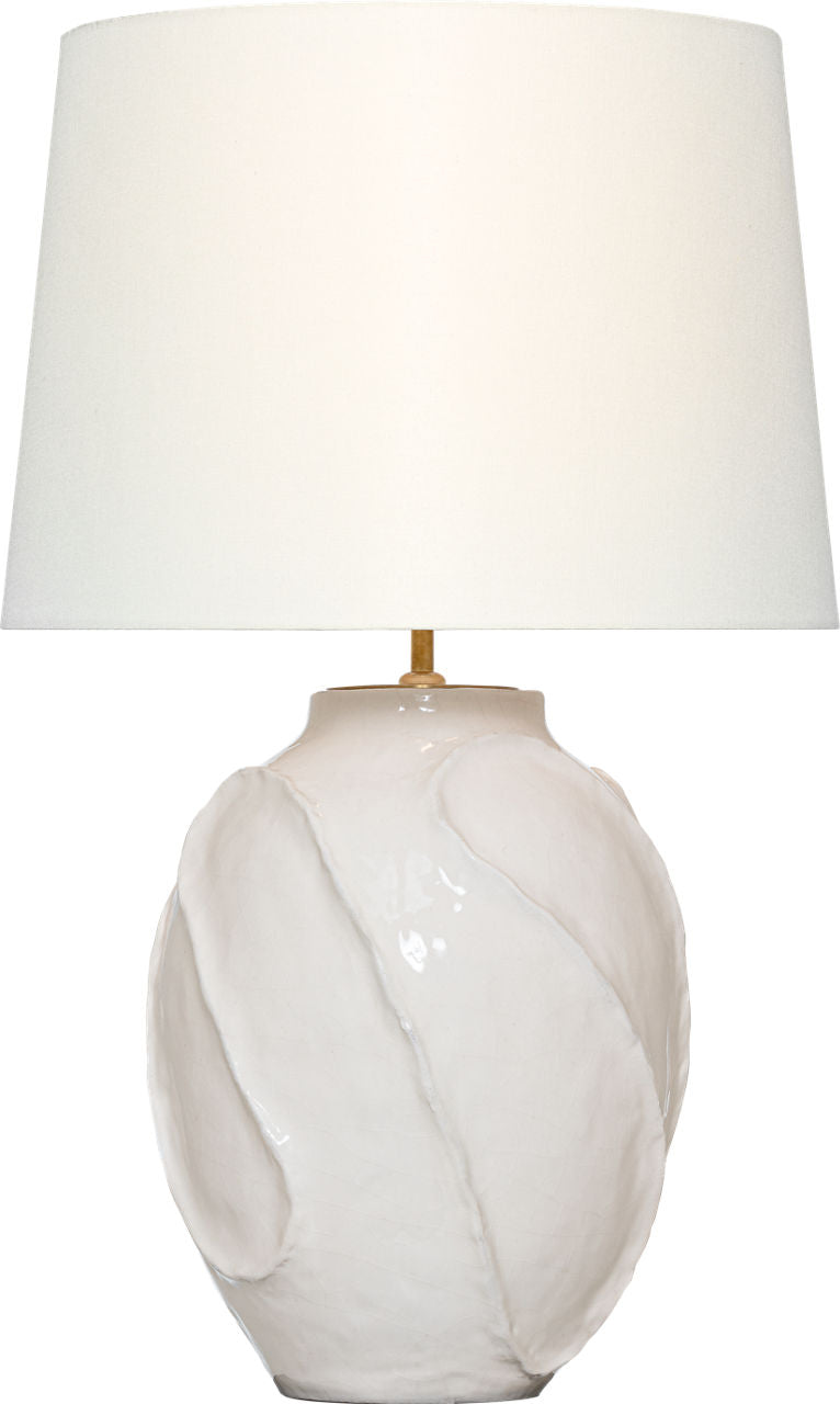 Idalia 28" Sculpted Table Lamp | Glossy White Crackle | Linen Shade