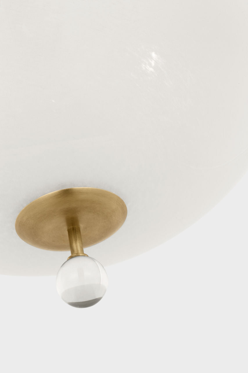Brisa 14" Semi-Flush Mount | Hand-Rubbed Antique Brass | White Strie Glass
