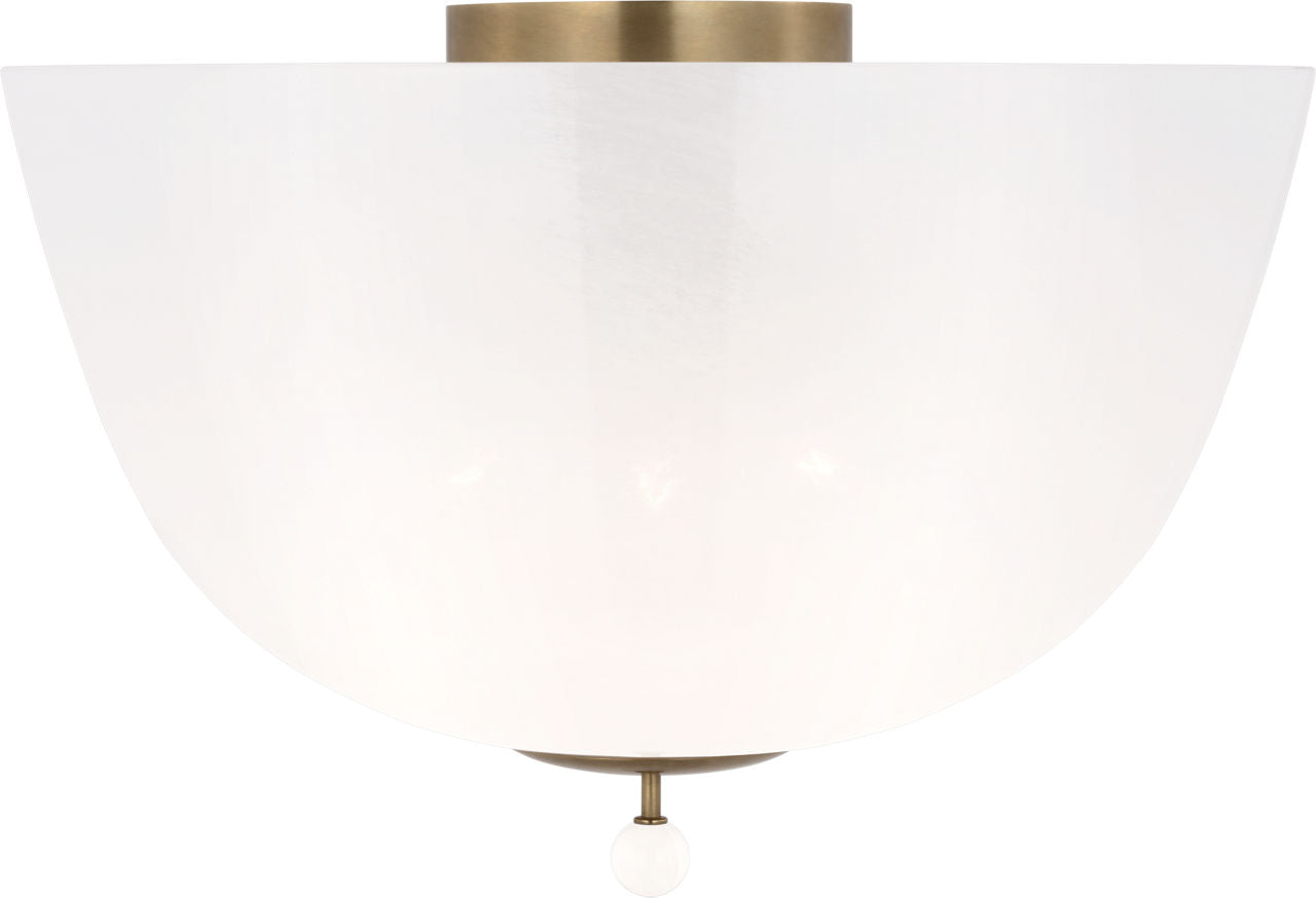 Brisa 16" Semi-Flush Mount | Hand-Rubbed Antique Brass | White Strie Glass