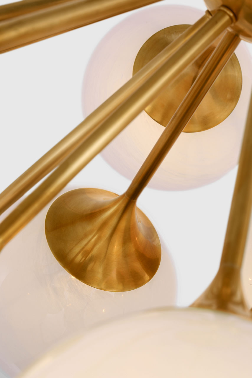 Cristol 43" Flush Mount | Hand-Rubbed Antique Brass | White Strie Glass