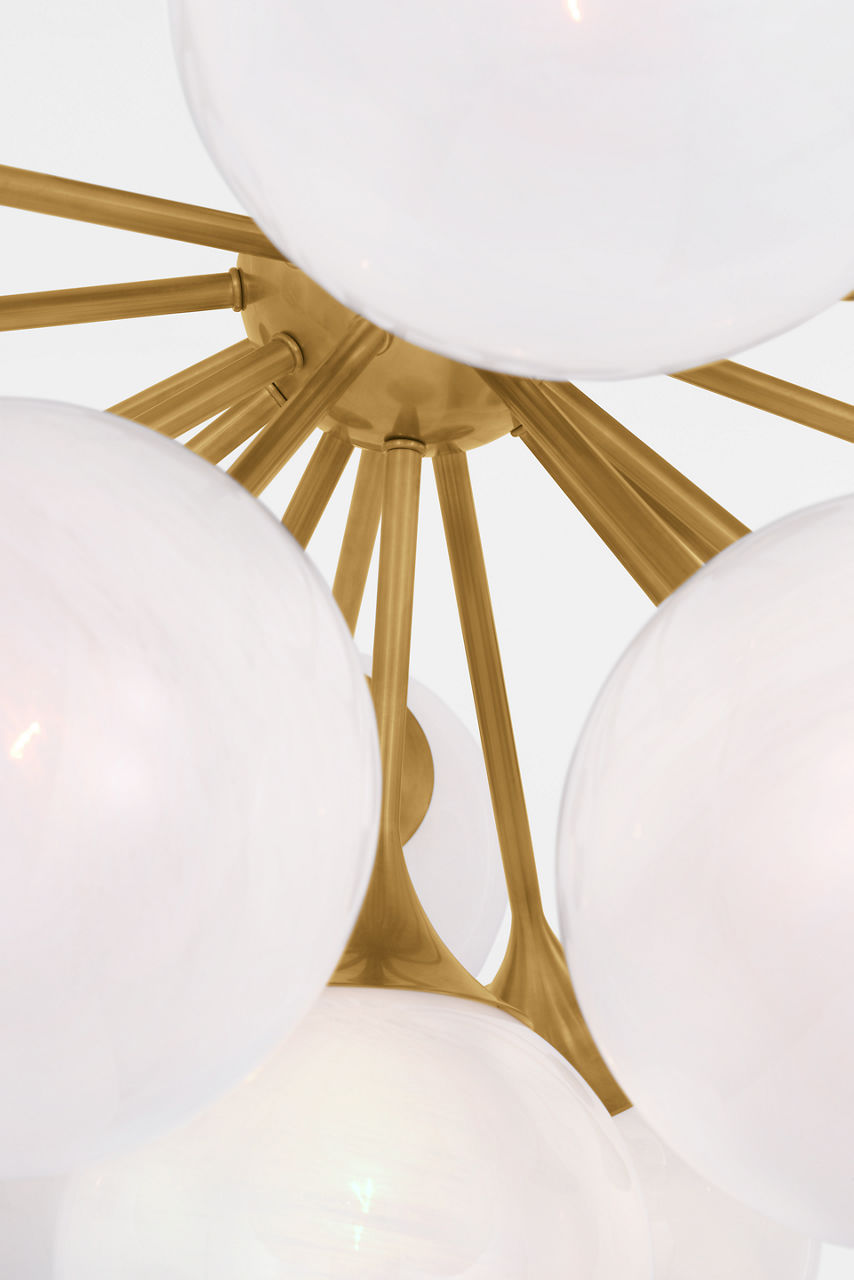 Cristol 43" Flush Mount | Hand-Rubbed Antique Brass | White Strie Glass