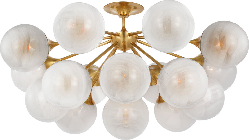Cristol 43" Flush Mount | Hand-Rubbed Antique Brass | White Strie Glass