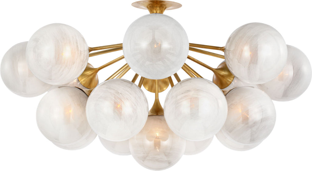 Cristol 43" Flush Mount | Hand-Rubbed Antique Brass | White Strie Glass