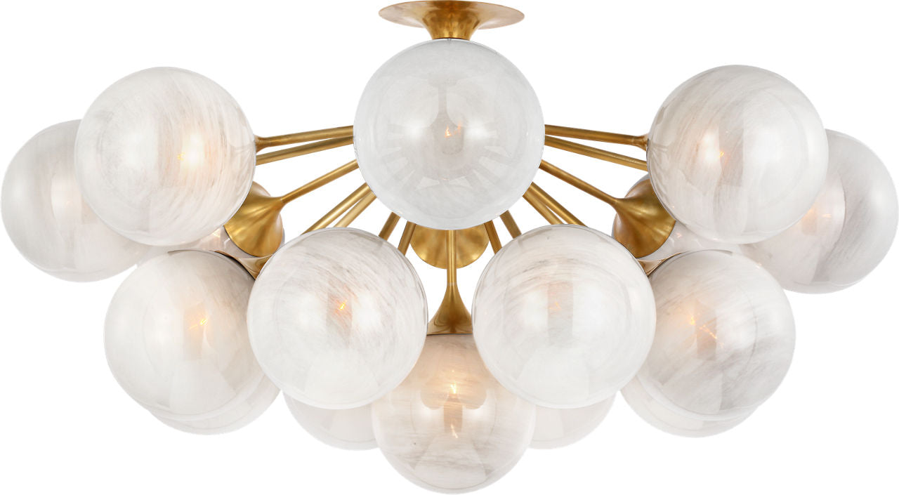 Cristol 43" Flush Mount | Hand-Rubbed Antique Brass | White Strie Glass