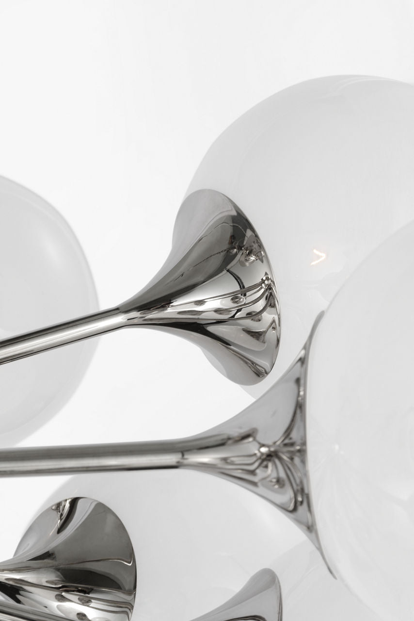 Cristol 43" Flush Mount | Polished Nickel | White Strie Glass