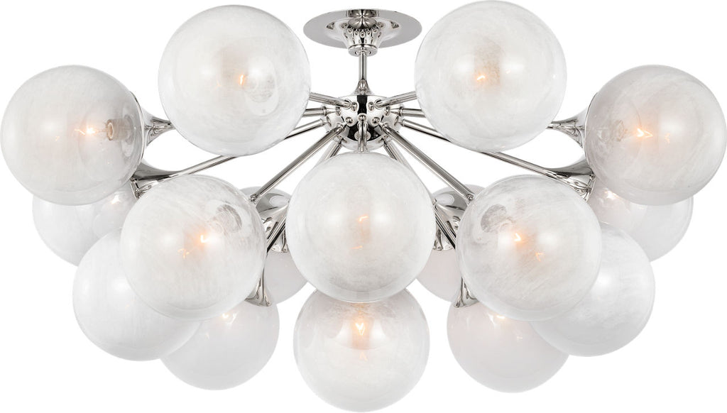 Cristol 43" Flush Mount | Polished Nickel | White Strie Glass