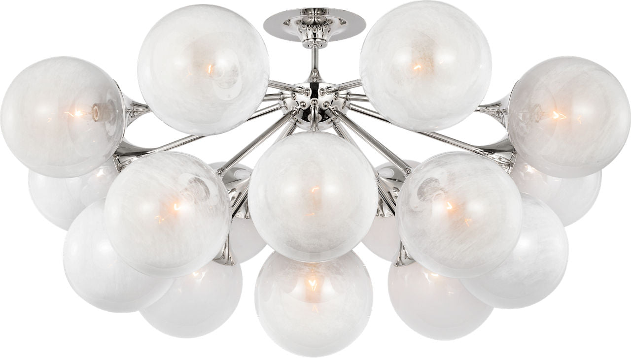 Cristol 43" Flush Mount | Polished Nickel | White Strie Glass
