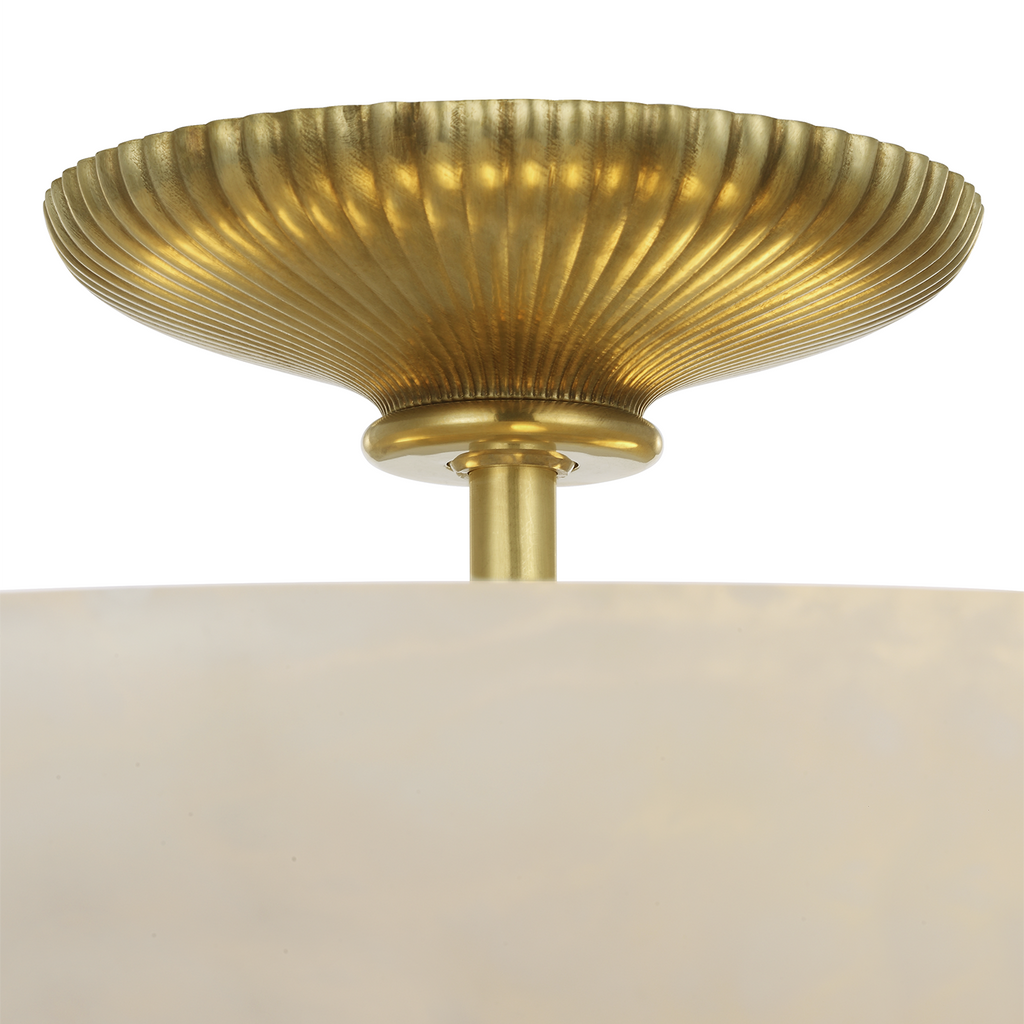 Pascal 14" Bowl Semi-Flush Mount | Hand-Rubbed Antique Brass | Alabaster