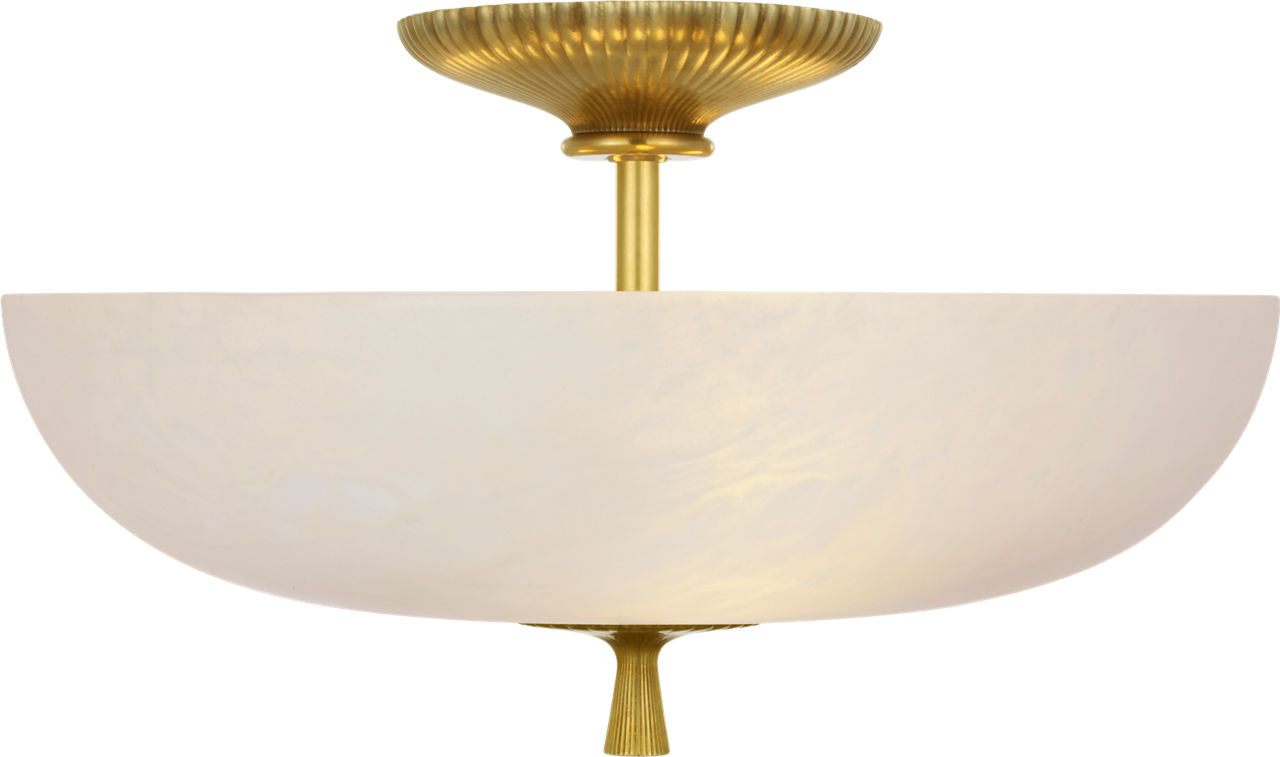 Pascal 14" Bowl Semi-Flush Mount | Hand-Rubbed Antique Brass | Alabaster
