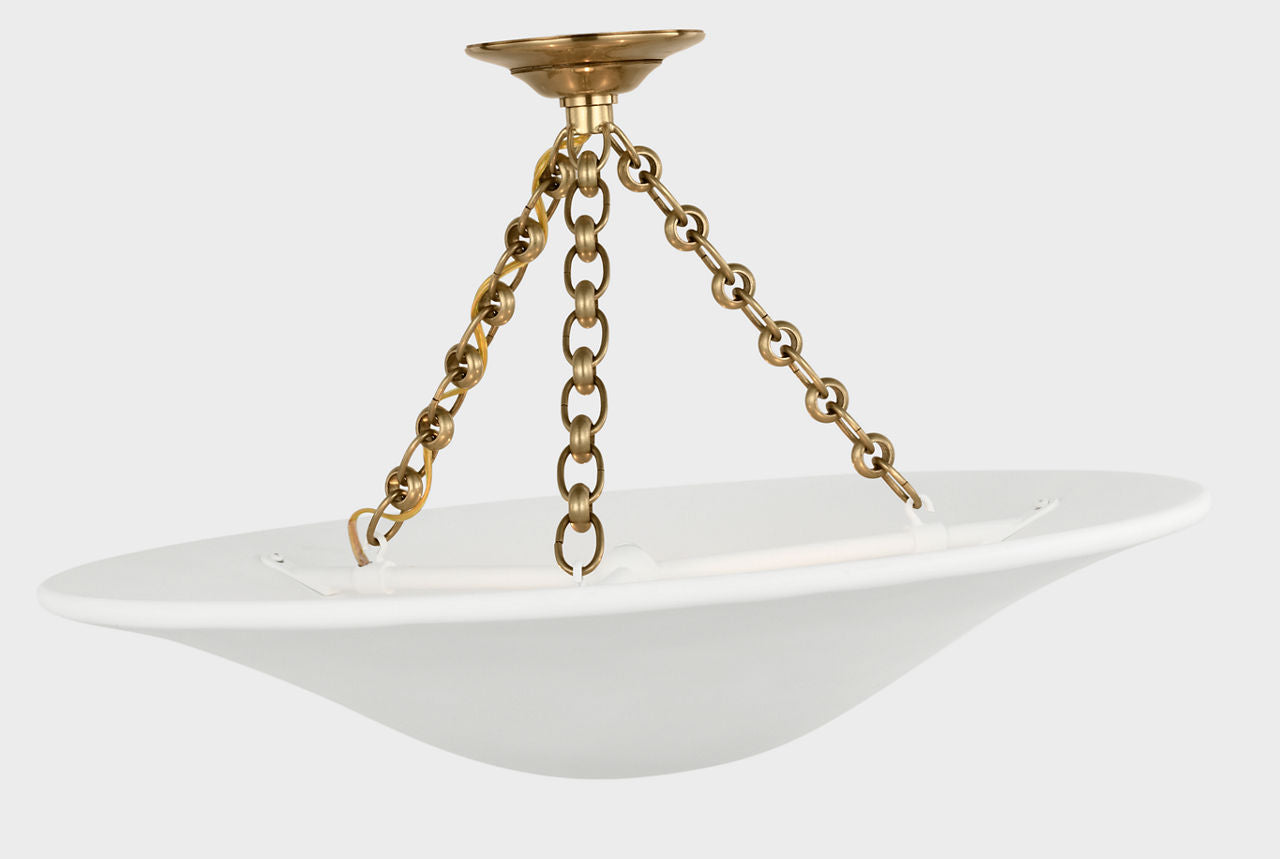 Mollino 24" Semi-Flush Mount | Hand-Rubbed Antique Brass | Plaster White Shade