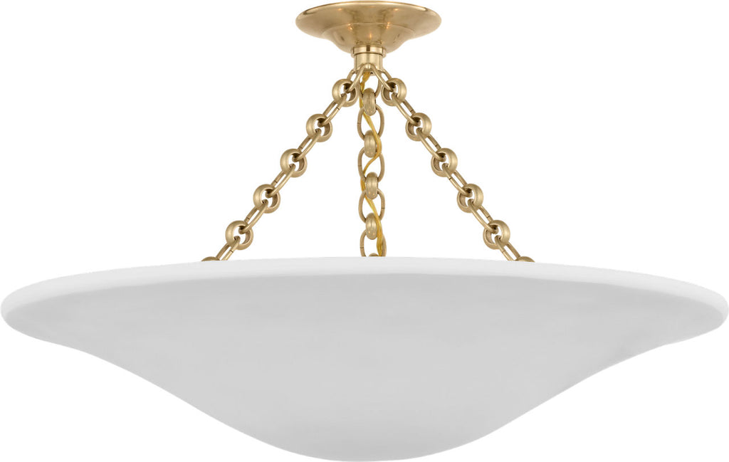 Mollino 24" Semi-Flush Mount | Hand-Rubbed Antique Brass | Plaster White Shade