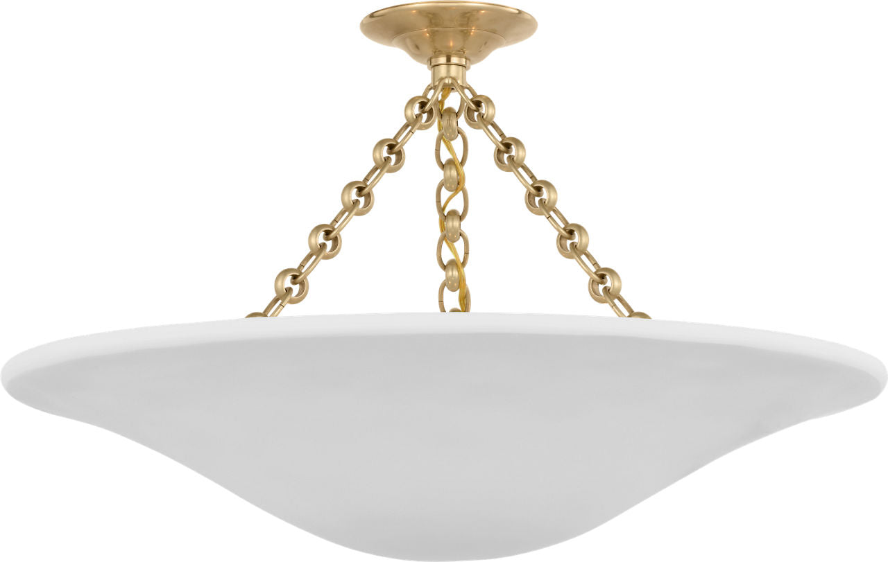 Mollino 24" Semi-Flush Mount | Hand-Rubbed Antique Brass | Plaster White Shade