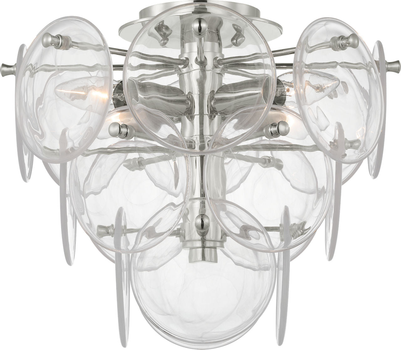Loire Medium Tiered Flush Mount | Polished Nickel | Clear Strie Glass
