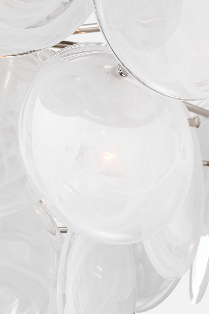 Loire Grande Flush Mount | Polished Nickel | White Strie Glass