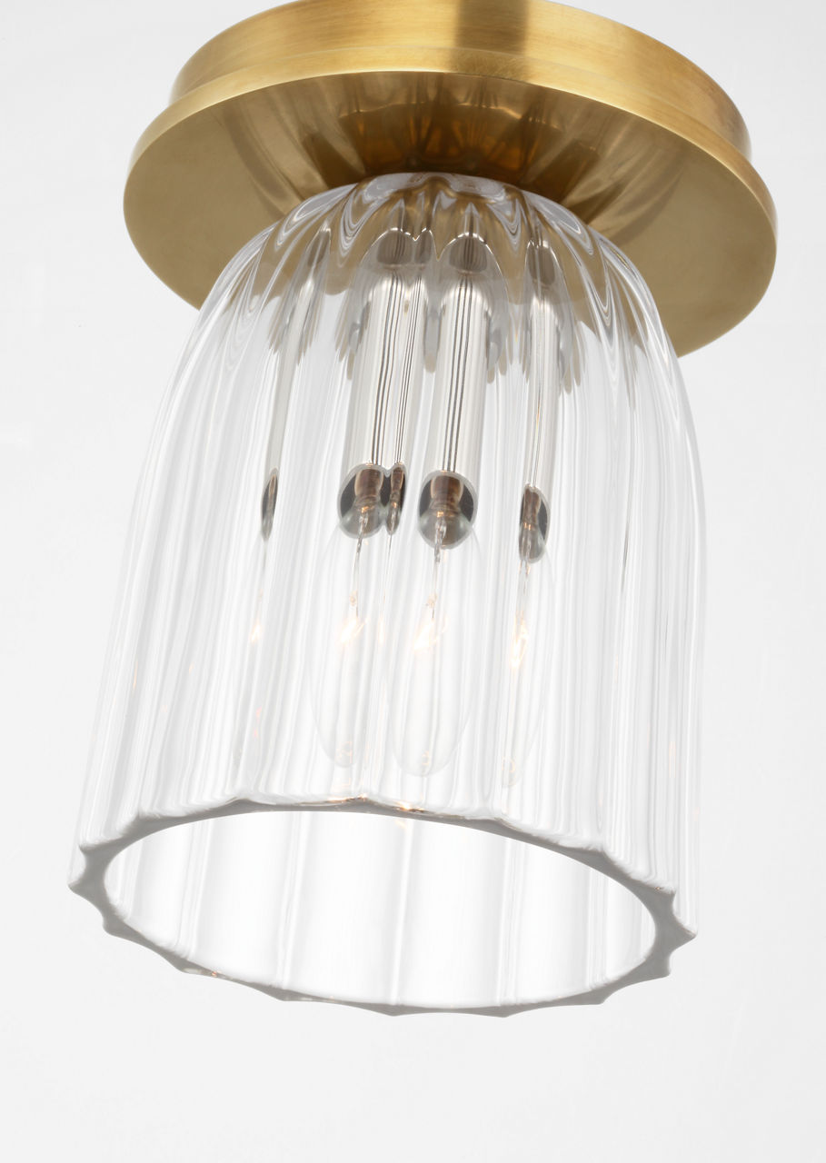 Asalea 5" Solitaire Flush Mount | Hand-Rubbed Antique Brass | Clear Glass