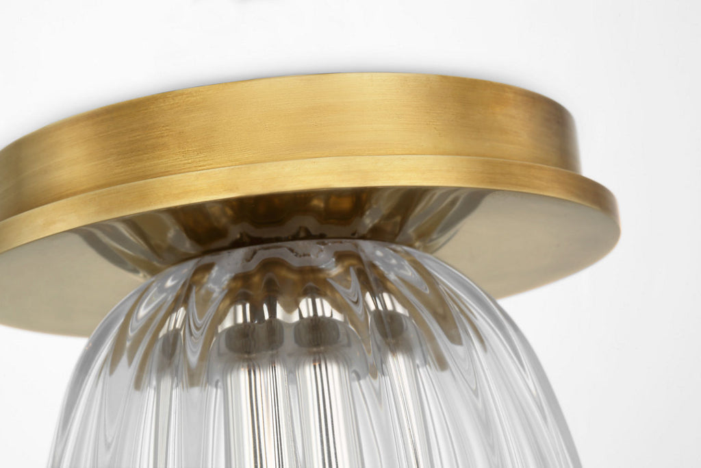 Asalea 5" Solitaire Flush Mount | Hand-Rubbed Antique Brass | Clear Glass