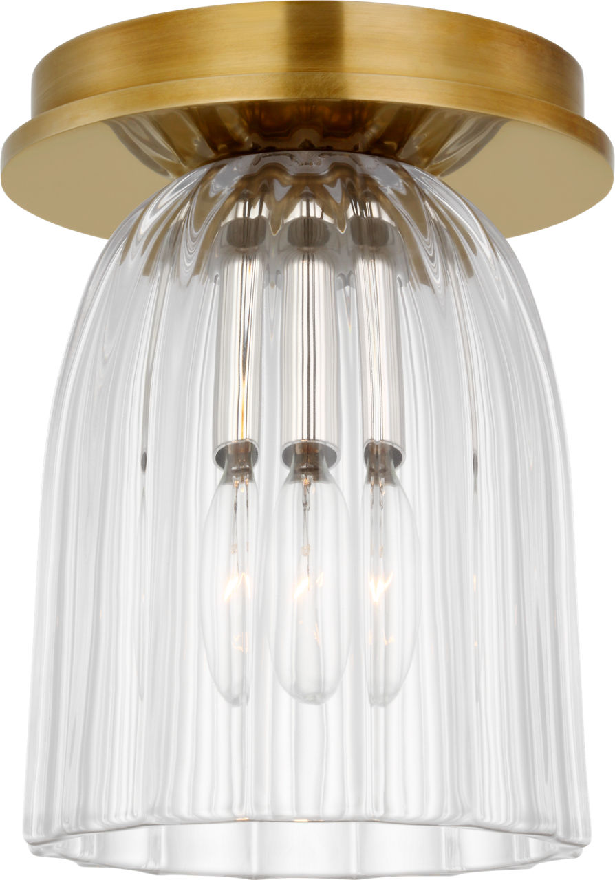 Asalea 5" Solitaire Flush Mount | Hand-Rubbed Antique Brass | Clear Glass