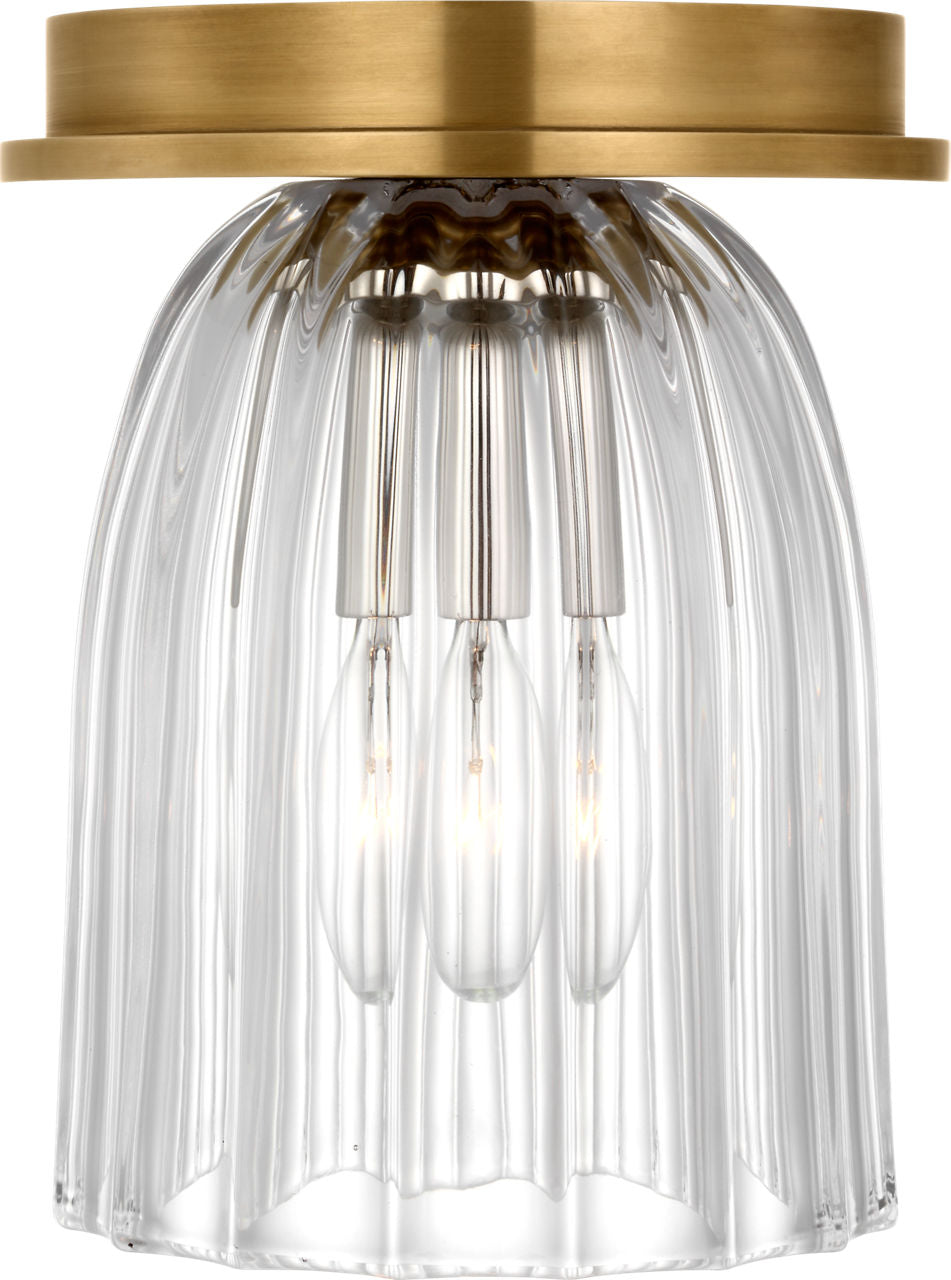 Asalea 5" Solitaire Flush Mount | Hand-Rubbed Antique Brass | Clear Glass