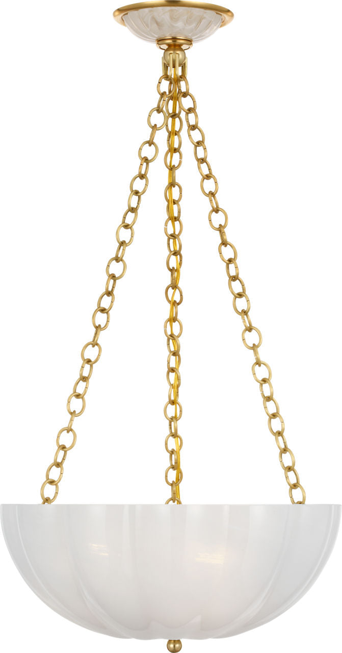 Rosehill 16" Bowl Chandelier | Hand-Rubbed Antique Brass | White Strie Glass