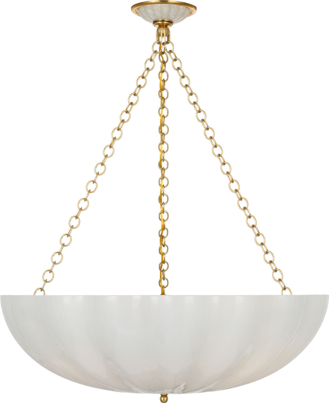 Rosehill 28" Bowl Chandelier | Hand-Rubbed Antique Brass | White Strie Glass