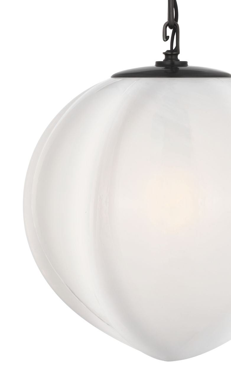 Rae 13" Pendant | Bronze | White Strie Glass
