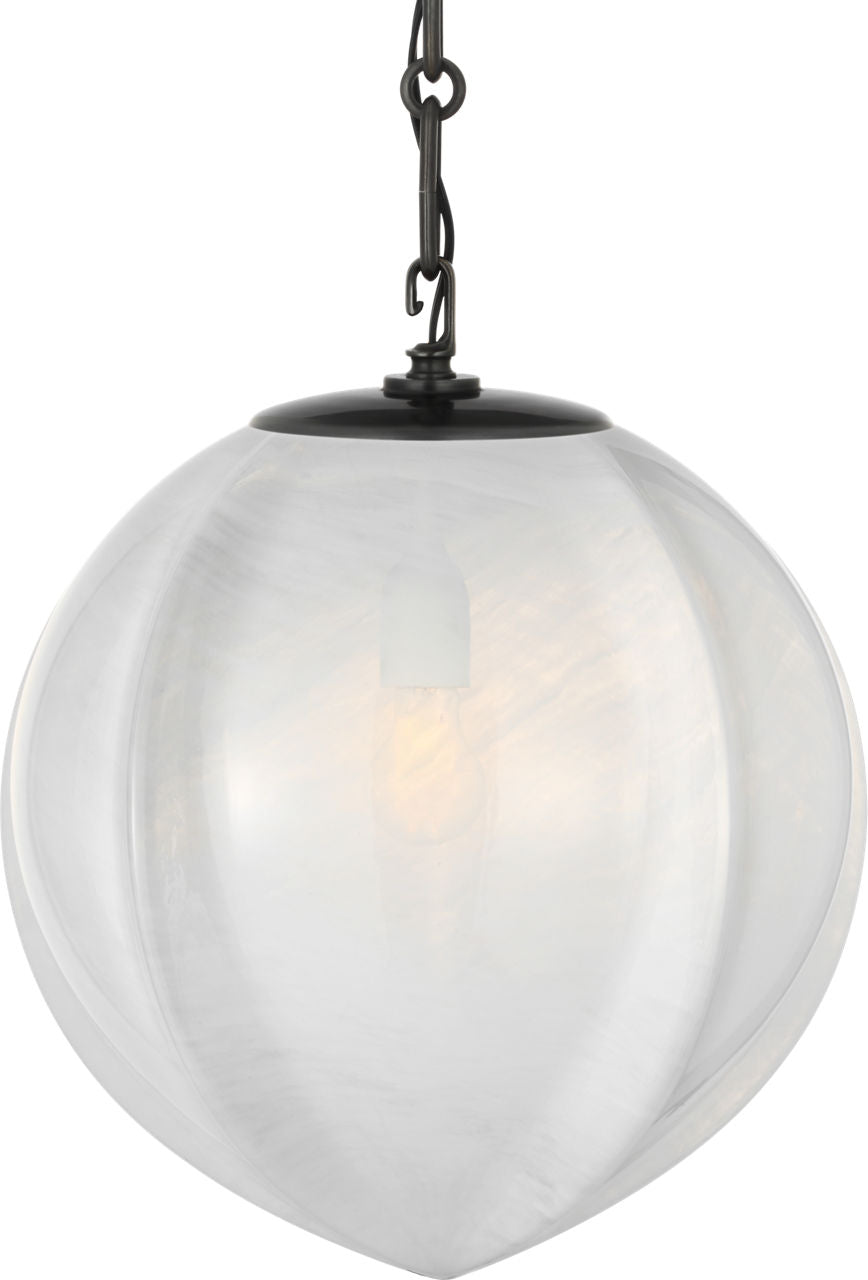 Rae 13" Pendant | Bronze | White Strie Glass