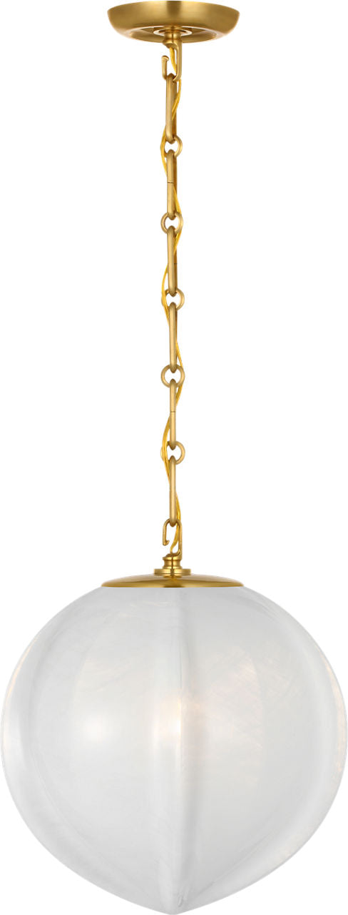Rae 13" Pendant | Hand-Rubbed Antique Brass | White Strie Glass