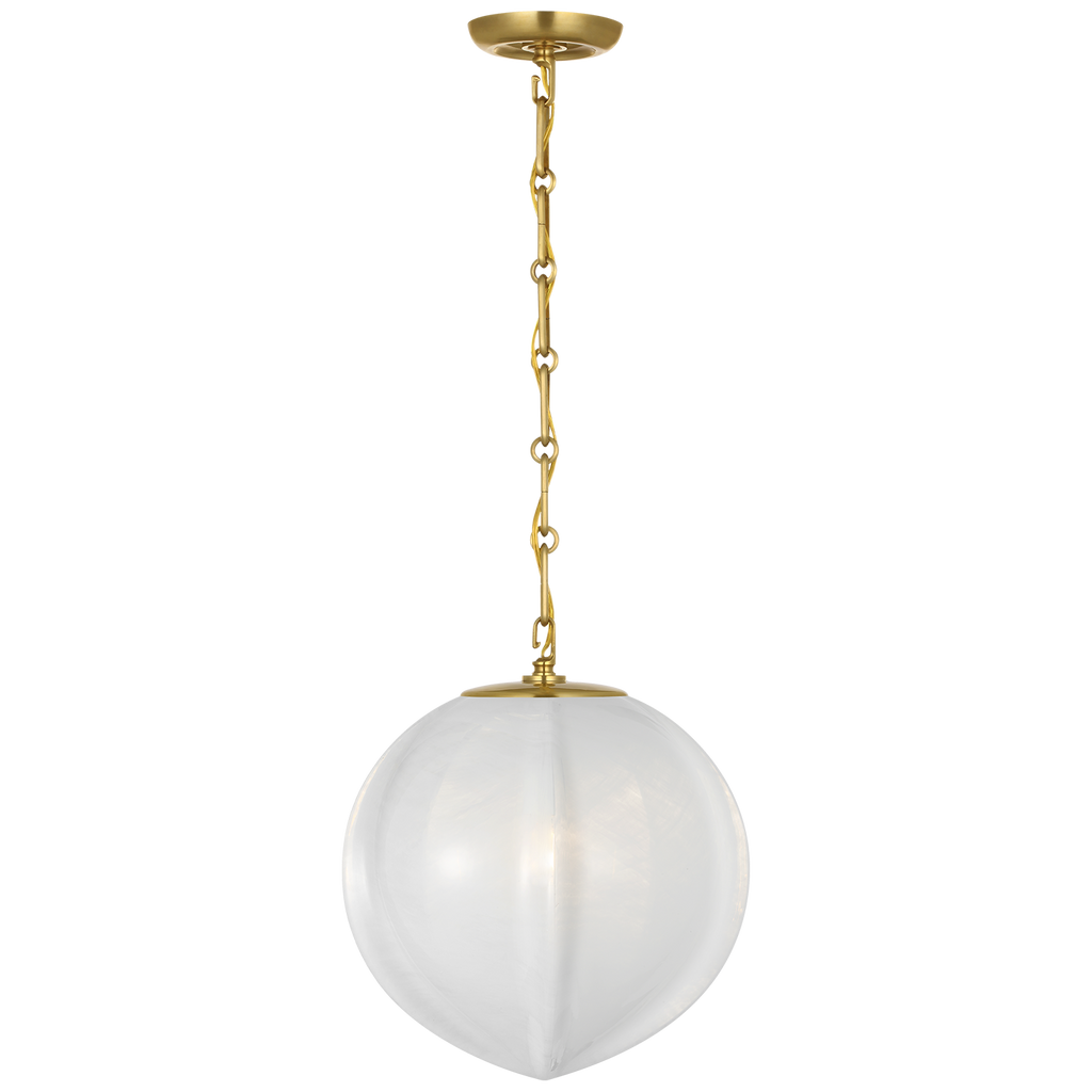 Rae 13" Pendant | Hand-Rubbed Antique Brass | White Strie Glass