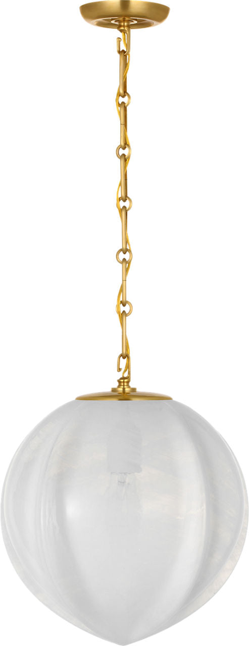 Rae 13" Pendant | Hand-Rubbed Antique Brass | White Strie Glass