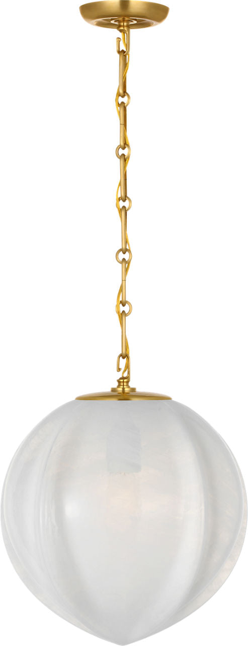 Rae 13" Pendant | Hand-Rubbed Antique Brass | White Strie Glass