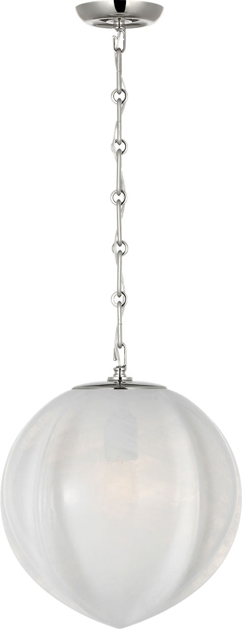 Rae 13" Pendant | Polished Nickel | White Strie Glass