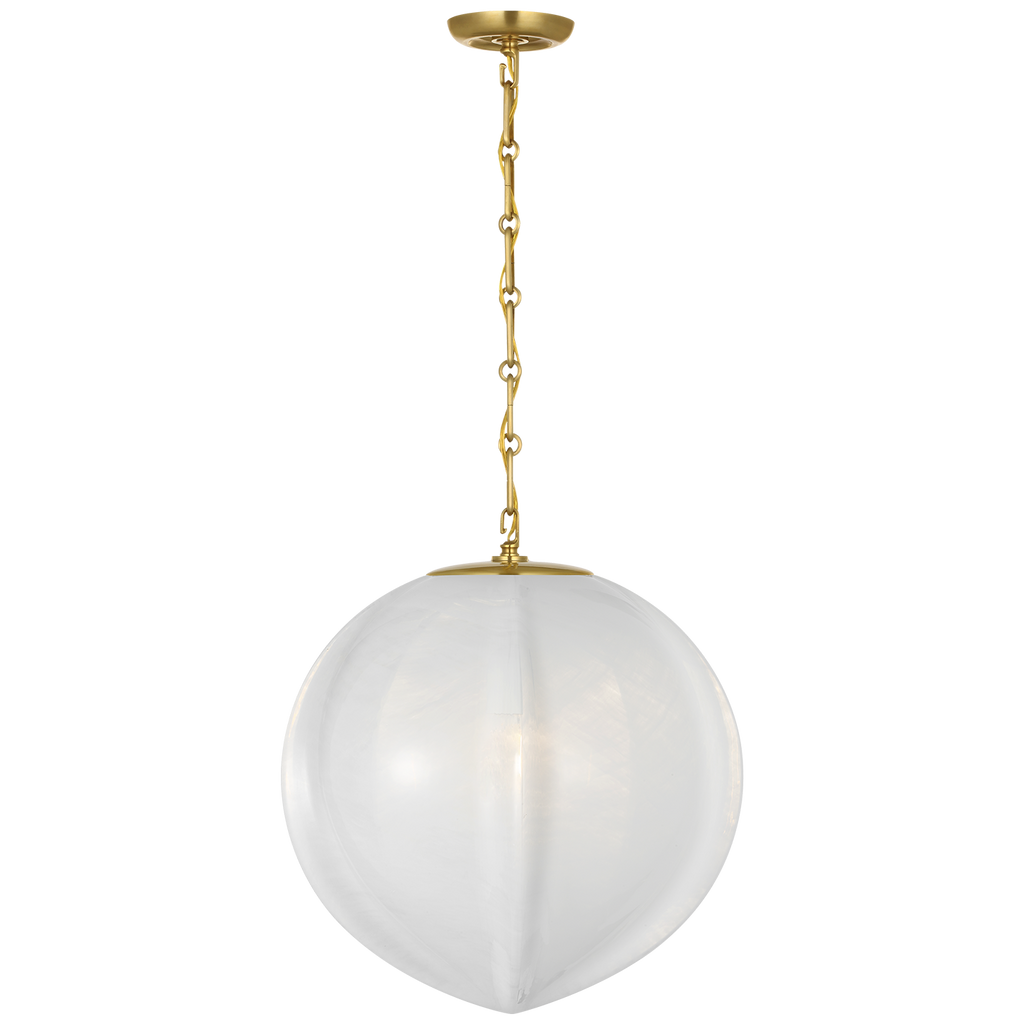 Rae 17" Pendant | Hand-Rubbed Antique Brass | White Strie Glass