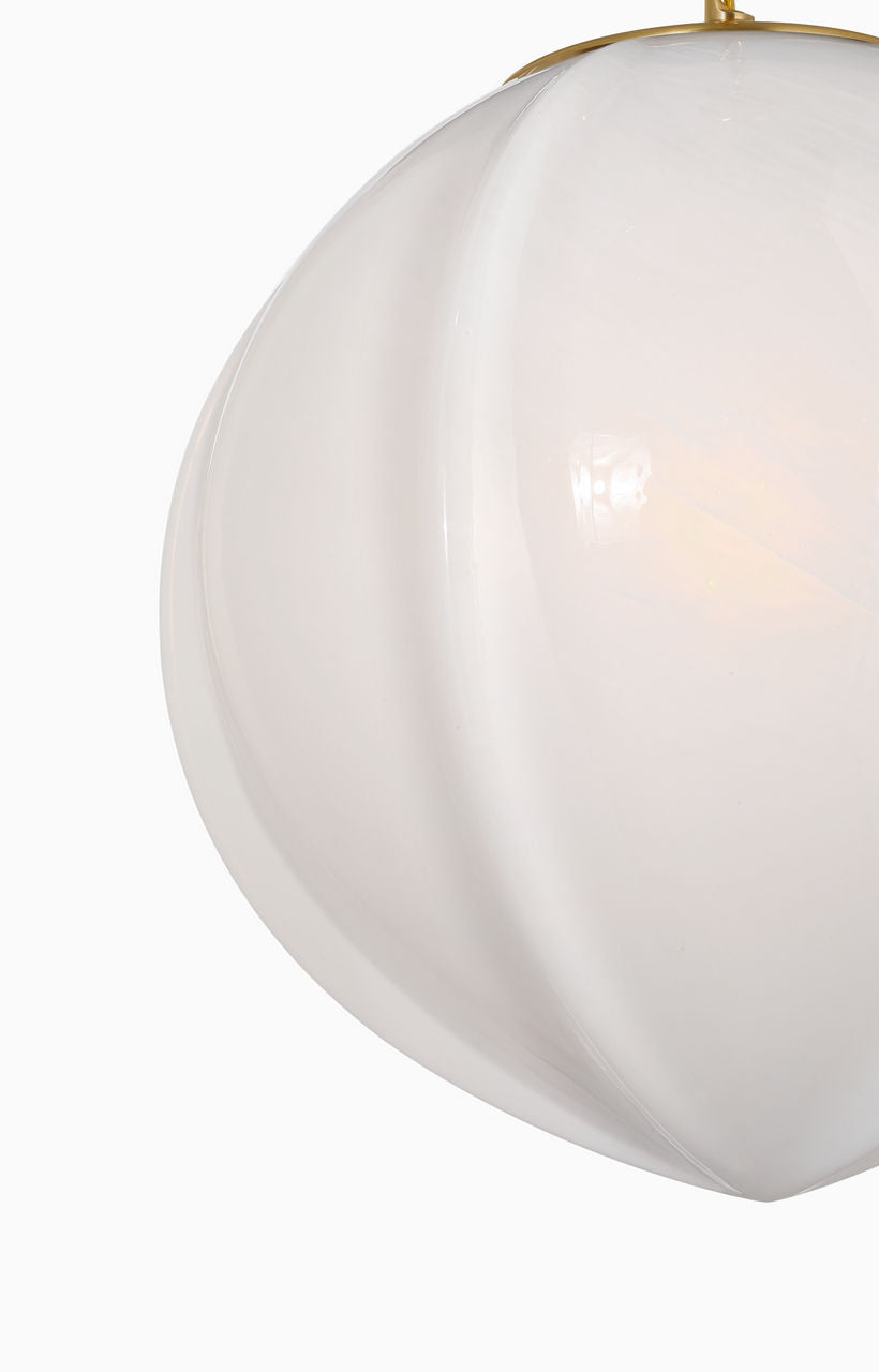 Rae 17" Pendant | Hand-Rubbed Antique Brass | White Strie Glass