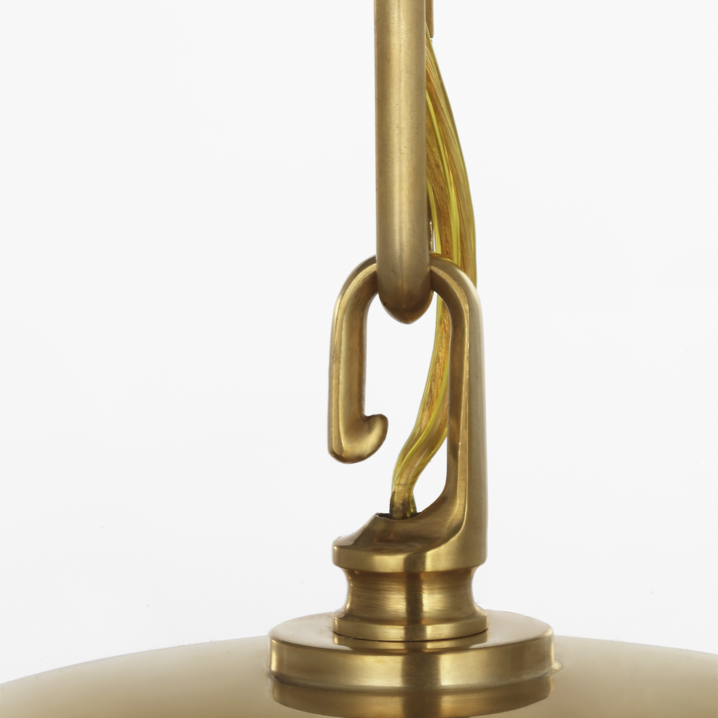 Rae 17" Pendant | Hand-Rubbed Antique Brass | White Strie Glass