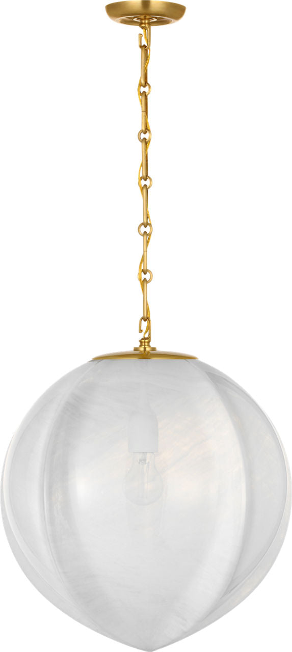 Rae 17" Pendant | Hand-Rubbed Antique Brass | White Strie Glass