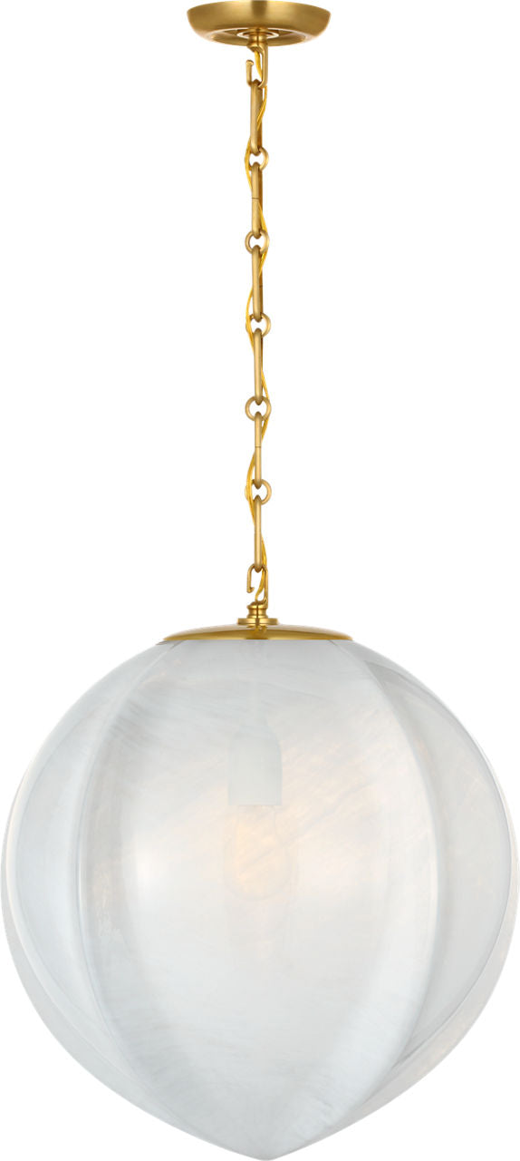 Rae 17" Pendant | Hand-Rubbed Antique Brass | White Strie Glass